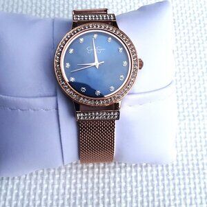 Jessica Simpson Rose Gold Mesh Blue Face With Crystal Accents NEW